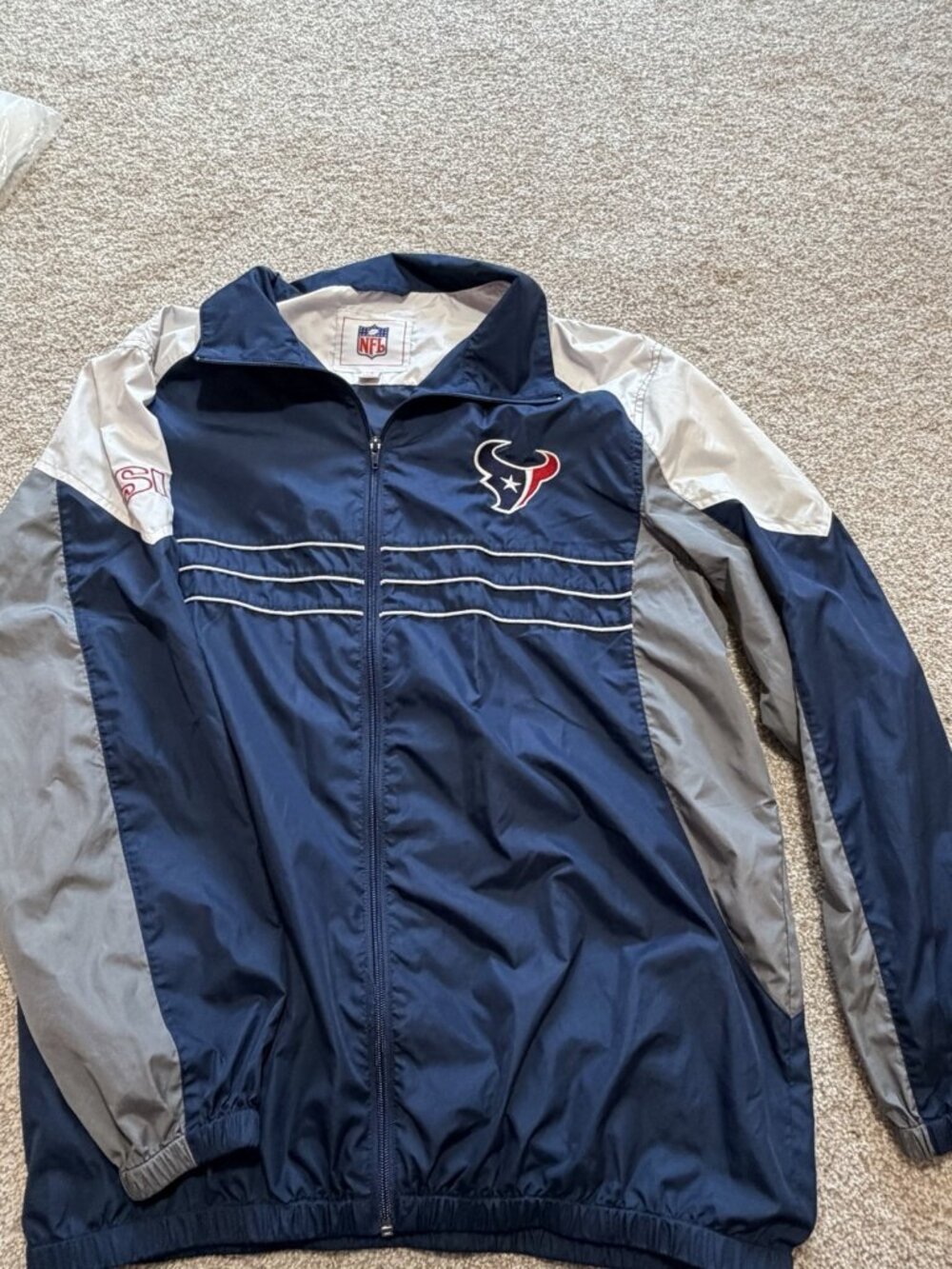 NFL Team Member Houston Texans Windbreaker Navy Blue White Full Zip Jacket Large